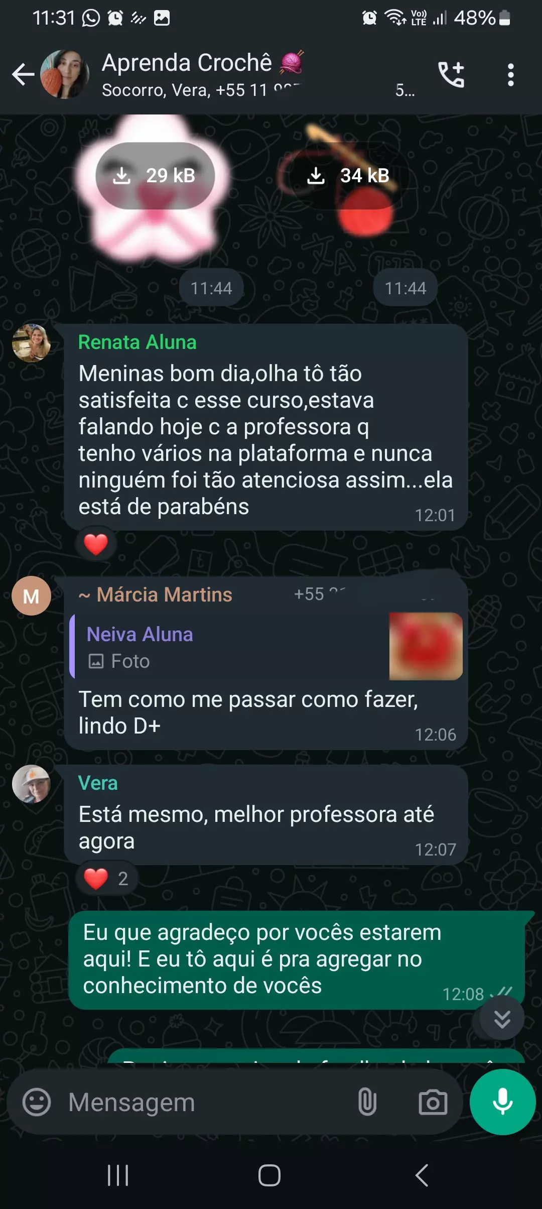 Depoimento em texto da Aluna 1